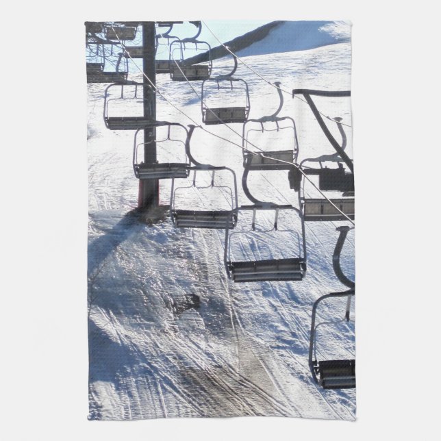 Ski Lift ~ designed by Sharon Dawn Tea Towel (Vertical)