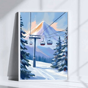 Ski Lift   Mountain Winter Watercolor Skiing Poster