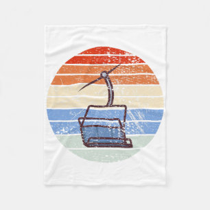 Ski Lift Retro Vintage Design Skier Fleece Blanket