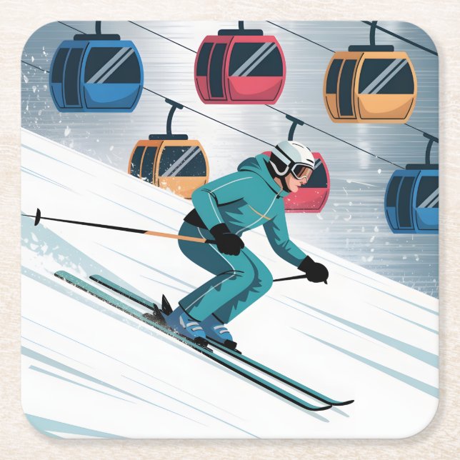 Ski Lift Skier Coaster Set (Front)