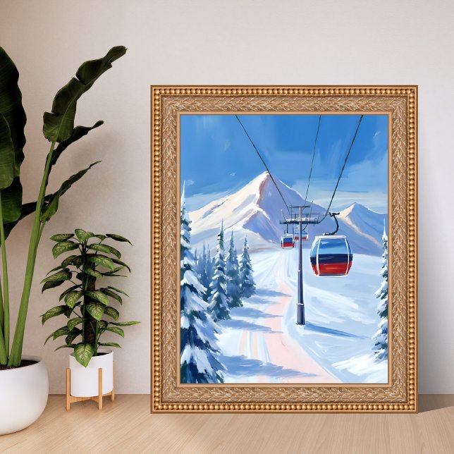 Ski Lift | Snow Mountain Gondola Watercolor Poster (Creator Uploaded)