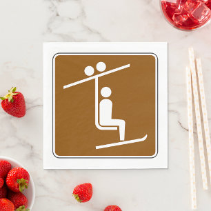 Ski Lift Symbol Rustic Winter Sports Icon Napkin