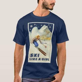 Ski Like A Girl Skiing Winter Sports Vintage T-Shirt