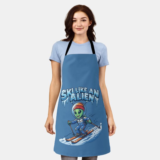 Ski Like An Alien Funny Skiing Apron (Worn)