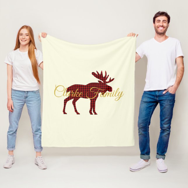 Ski Lodge Moose Plaid Holiday Party Decor Fleece Blanket (In Situ)