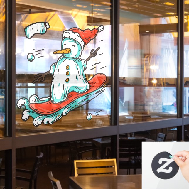 Ski Lodge Santa Winter Snowman On Snowboard Decor (Restaurant Window)