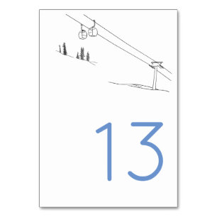 Ski Loving Cable Cars Winter Mountaintops Table Number