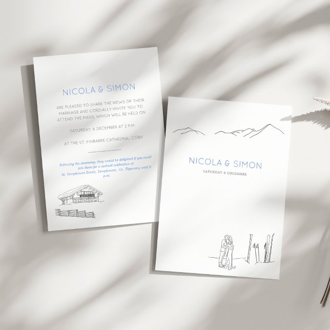 Ski Loving Couple In Love Snowy Mountain Peaks  Invitation (Sample)