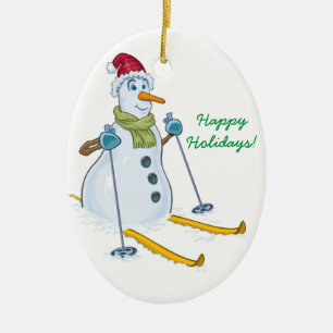 Ski-man Snowman Happy Holidays Ceramic Tree Decoration