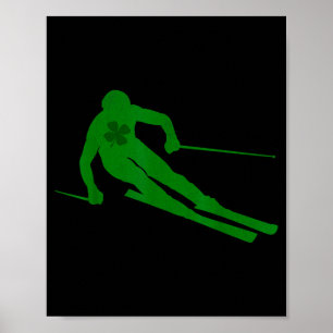 Ski men women kids st patrick's day lucky skiing poster