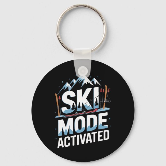 Ski Mode Activated Skiing Winter Mountain Trip  Key Ring (Front)