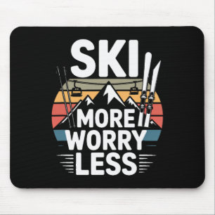 Ski More Worry Less Retro Vintage Alpine Ski Mouse Pad