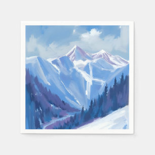 Ski Mountain Blue Watercolor Mountain Range Napkin