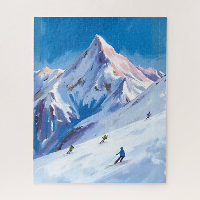 Ski Mountain Slopes Winter Watercolor Jigsaw Puzzle (Vertical)