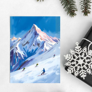 Ski Mountain Slopes Winter Watercolor Postcard