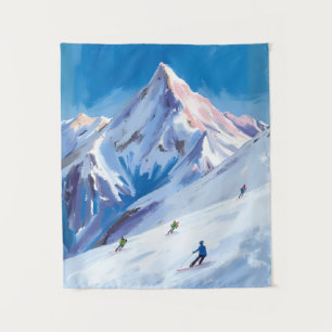 Ski Mountain Slopes Winter Watercolor Tapestry