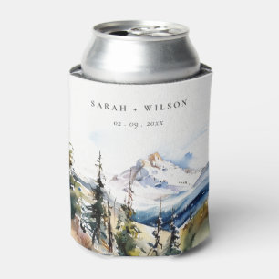 Ski Mountain Telluride Colorado Watercolor Wedding Can Cooler