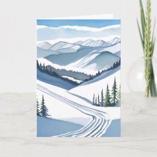 Ski Mountain Watercolor Card