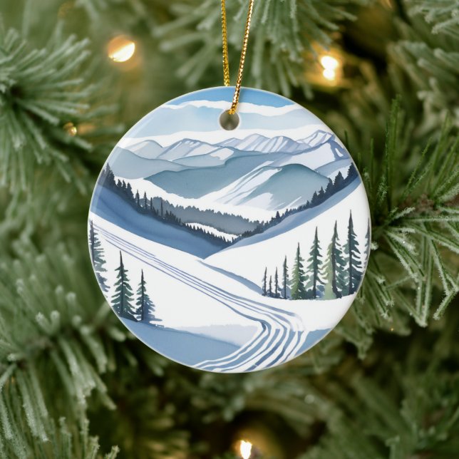 Ski Mountain Watercolor Ceramic Tree Decoration (Tree)