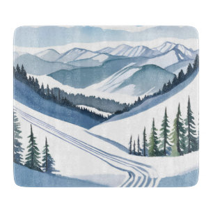 Ski Mountain Watercolor Cutting Board