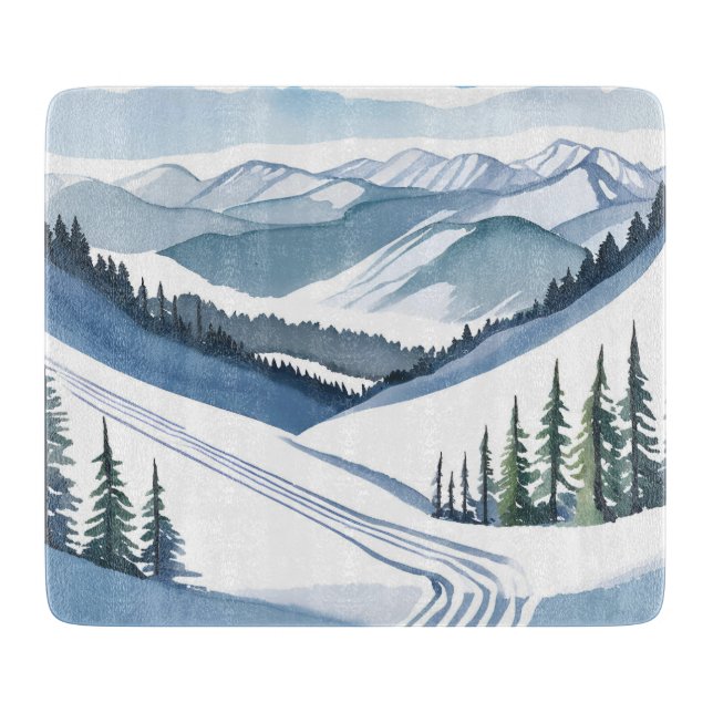 Ski Mountain Watercolor Cutting Board (Front)