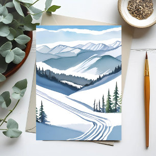 Ski Mountain Watercolor Holiday Card