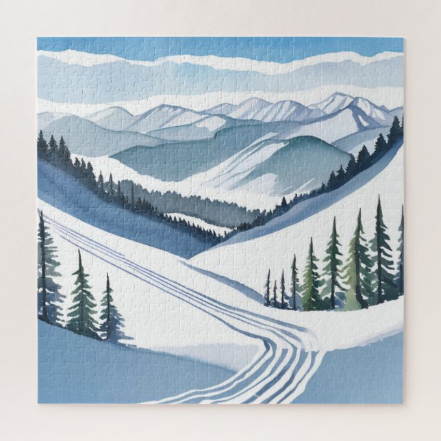 Ski Mountain Watercolor Jigsaw Puzzle (Vertical)