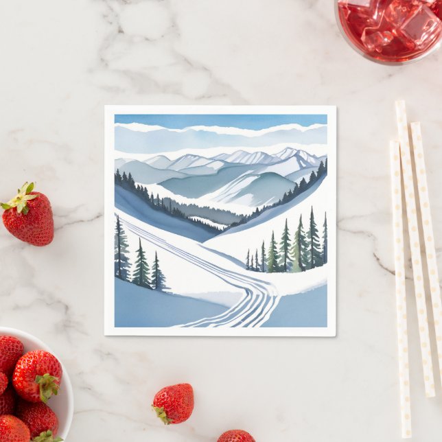 Ski Mountain Watercolor Napkin (Insitu)