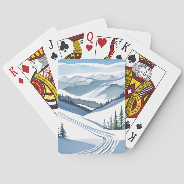 Ski Mountain Watercolor Playing Cards (Back)