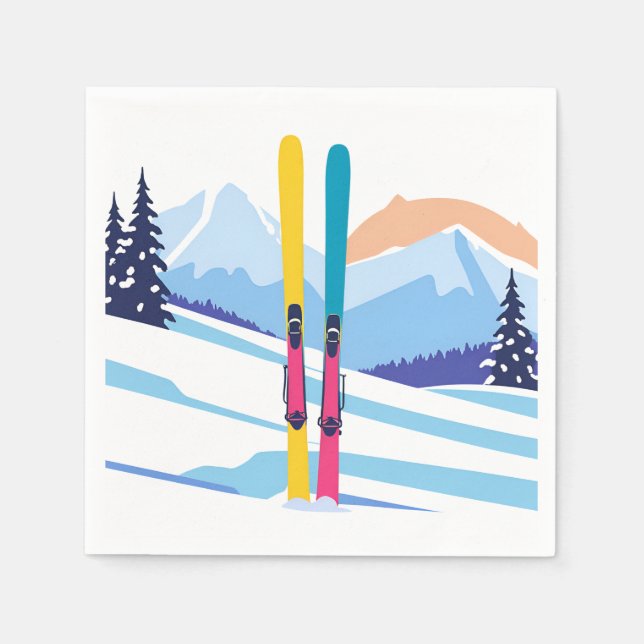 Ski Mountain Watercolor Winter Napkin (Front)
