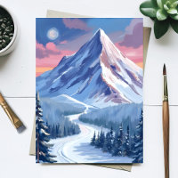 Ski Mountain Winter Nature Landscape Painting