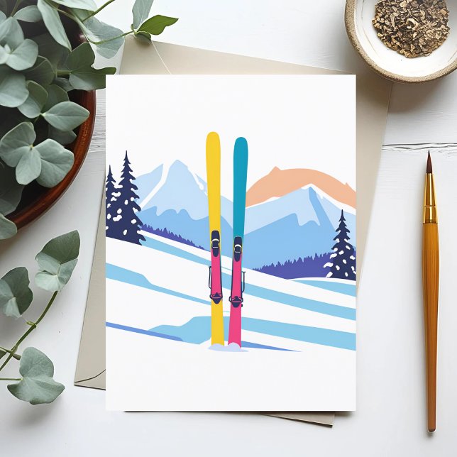 Ski Mountain Winter Watercolor Postcard (Creator Uploaded)