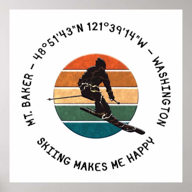 Ski Mt. Baker, Washington - Man Skier, Black Text Poster (Front)