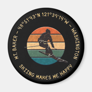Ski Mt. Baker, Washington - Man Skier, Yellow Text Magnet