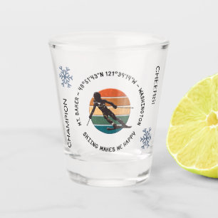 Ski Mt. Baker, Washington - Woman Skier Black Text Shot Glass