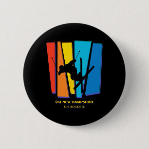 Ski New Hampshire United States Ski Skiing Skier 6 Cm Round Badge