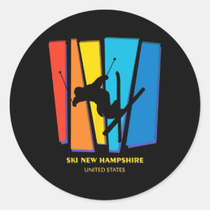 Ski New Hampshire United States Ski Skiing Skier Classic Round Sticker