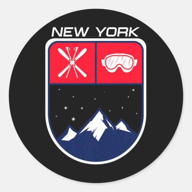 Ski New York Mountain Skiing Trail Skier Goggle Po Classic Round Sticker (Front)