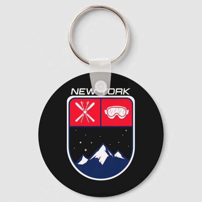Ski New York Mountain Skiing Trail Skier Goggle Po Key Ring (Front)