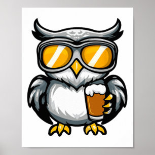 Ski Owl With Beer Apres Ski Comic  Poster