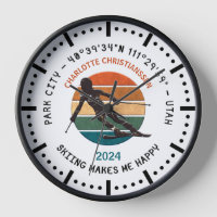 Ski Park City, Utah - Woman Skier, Black Text