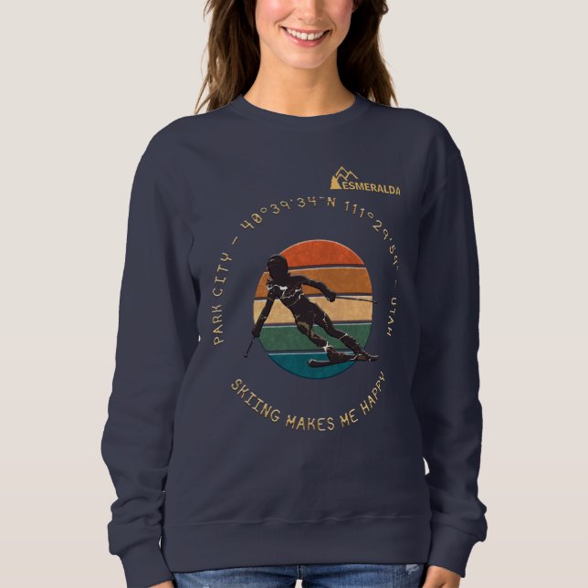 Ski Park City, Utah - Woman Skier, Golden Text Sweatshirt (Front)