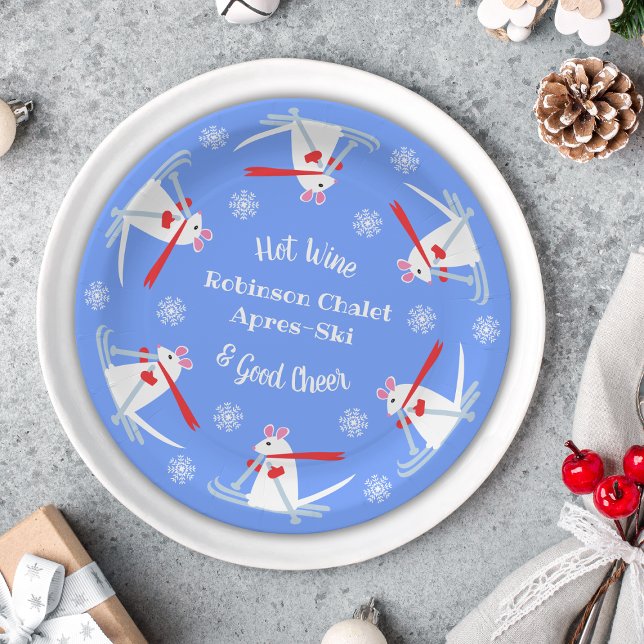 Ski Party Apres Ski Christmas Mice on Skis Paper Plate (Creator Uploaded)