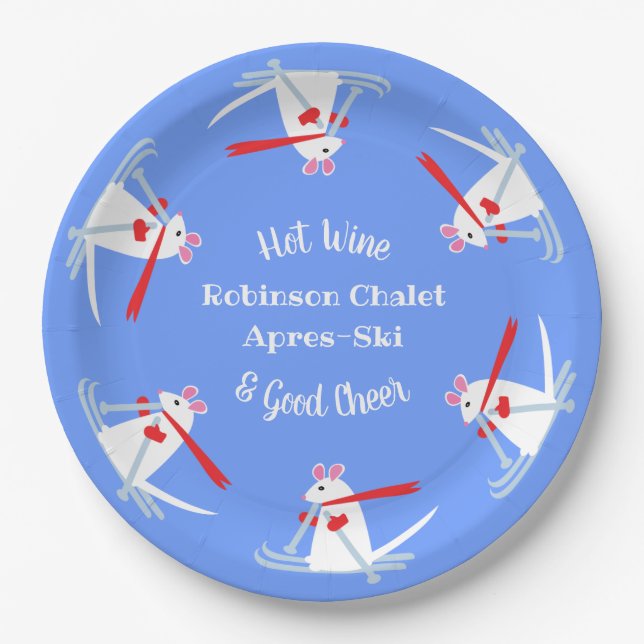 Ski Party Apres Ski Christmas Mice on Skis Paper Plate (Front)