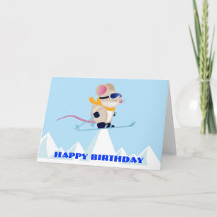 Ski Patrol Mouse in the Alps Birthday Card