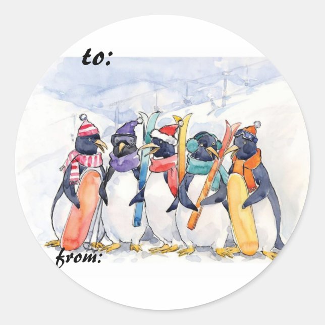 Ski Penguins Gift Tags (Front)