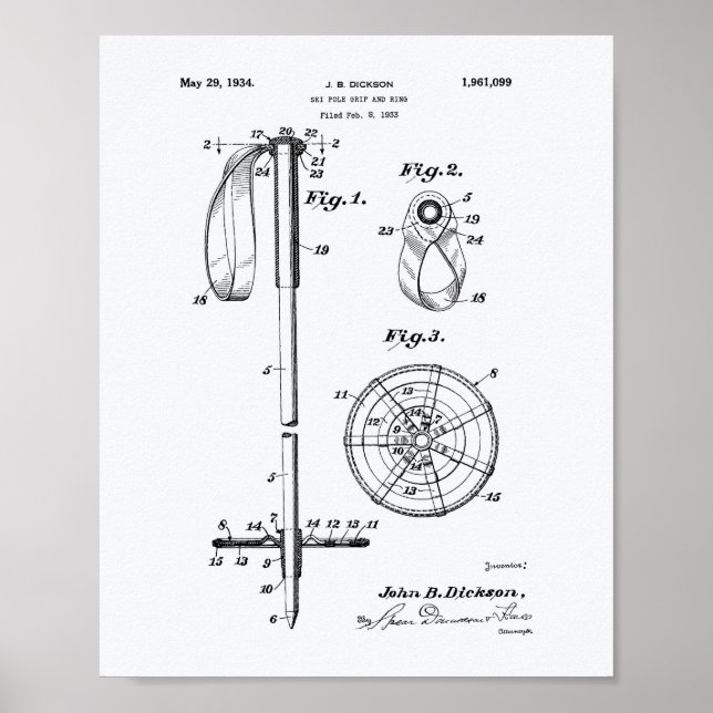 Ski Pole 1966 Patent Art White Paper Poster (Front)