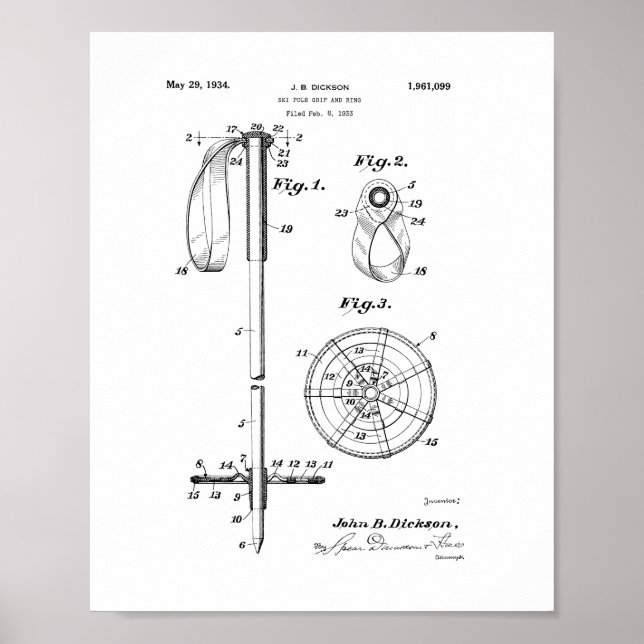 Ski Pole Grip And Ring Patent Poster (Front)