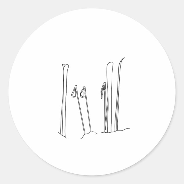 Ski Poles Snow Covered Mountain Peaks Inspired Classic Round Sticker (Front)