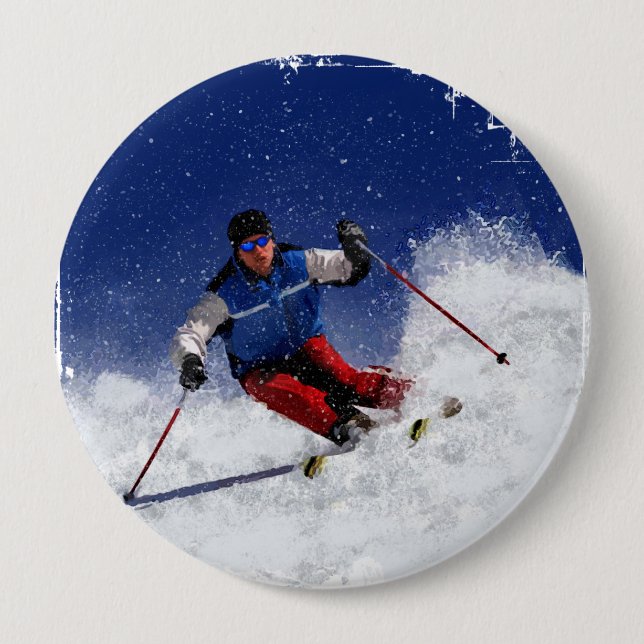 Ski Racing Down the Mountain 10 Cm Round Badge (Front)